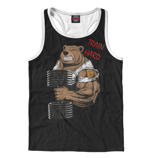 Мужская майка-борцовка с изображением Медведь качек цвета Белый