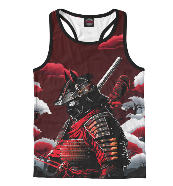 Мужская майка-борцовка с изображением Одинокий самурай цвета Белый