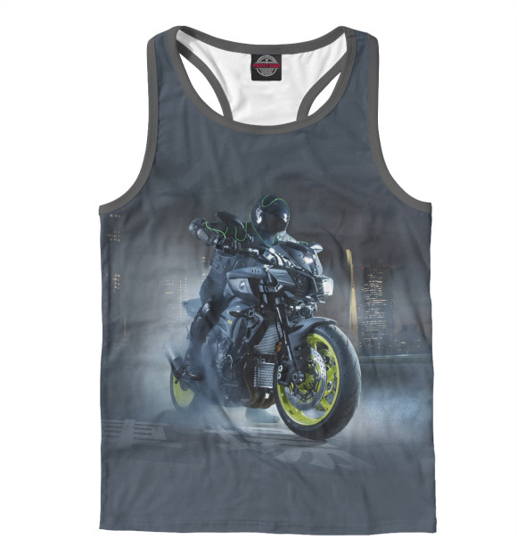 Мужская майка-борцовка с изображением Городской байкер цвета Белый