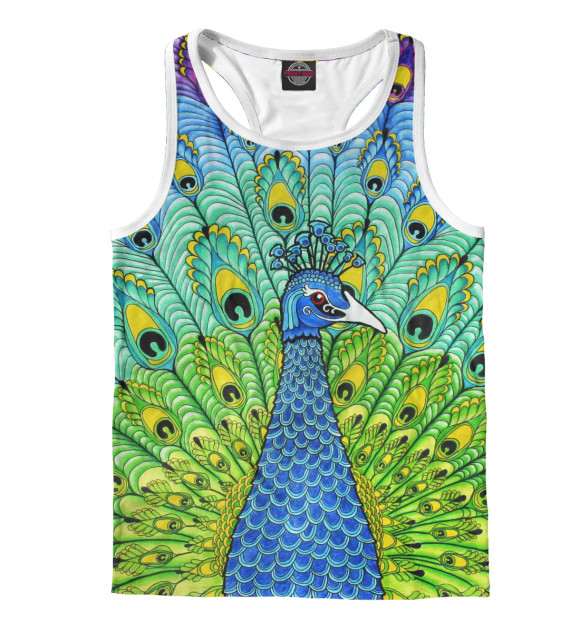 Мужская майка-борцовка с изображением Павлин цвета Белый