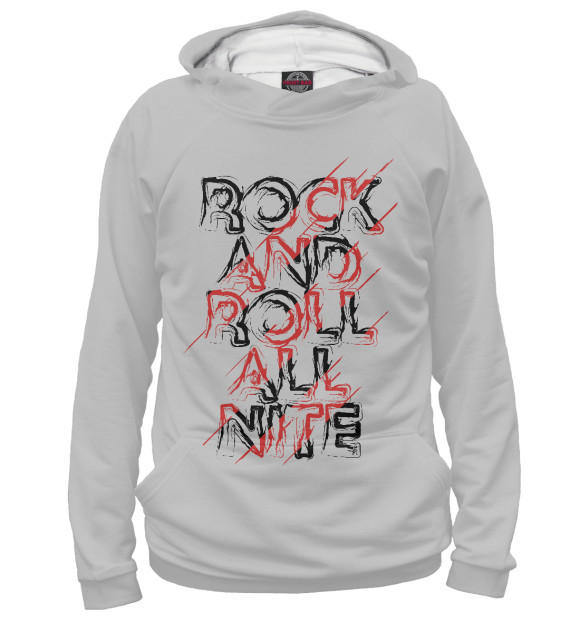 Мужское худи с изображением Rock And Roll all nite цвета Белый