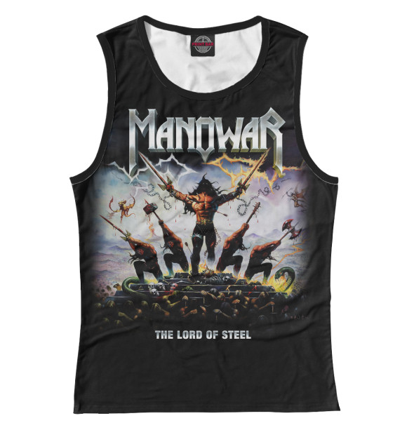 Женская майка с притом Manowar цвета Белый Женская майка с изображением Manowar цвета Белый