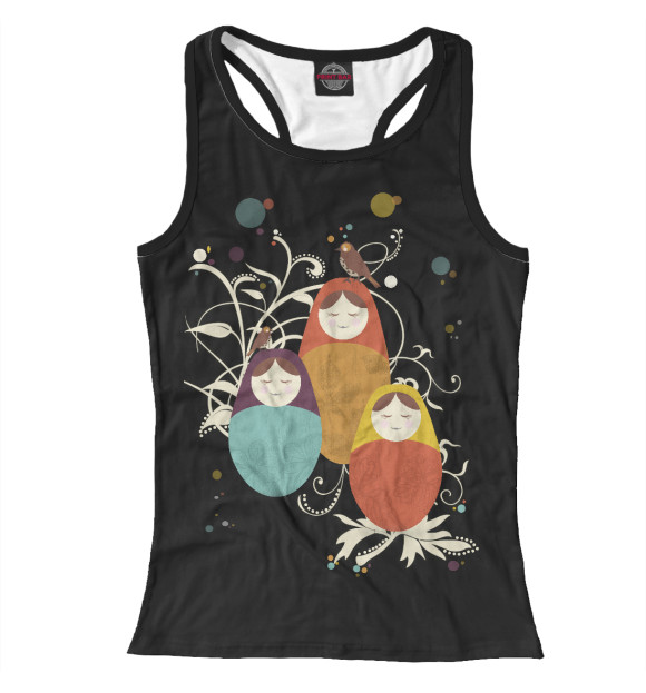 Женская майка-борцовка с изображением Матрешки цвета Белый