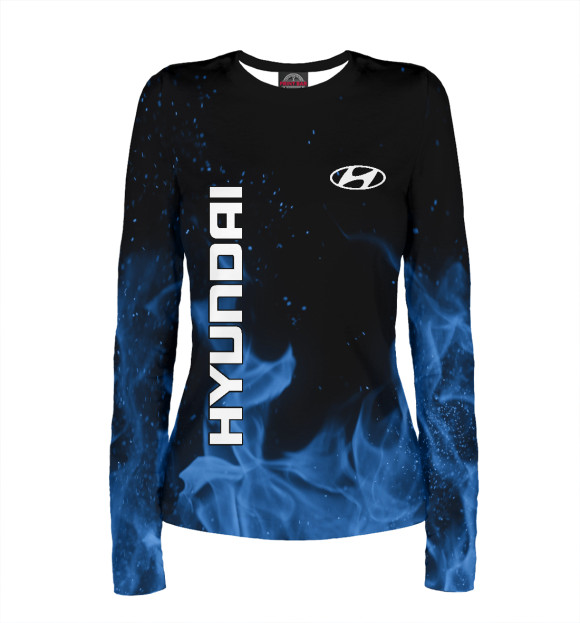 Женский лонгслив с изображением Hyundai blue fire цвета Белый