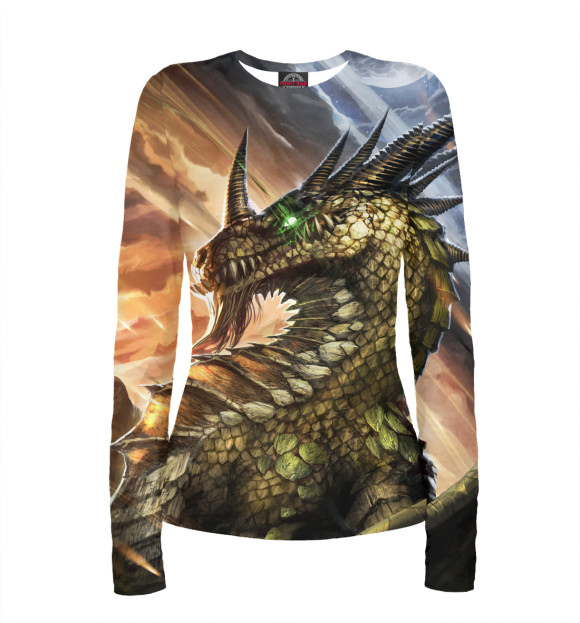 Женский лонгслив с притом Дракон цвета Белый Женский лонгслив с изображением Дракон цвета Белый