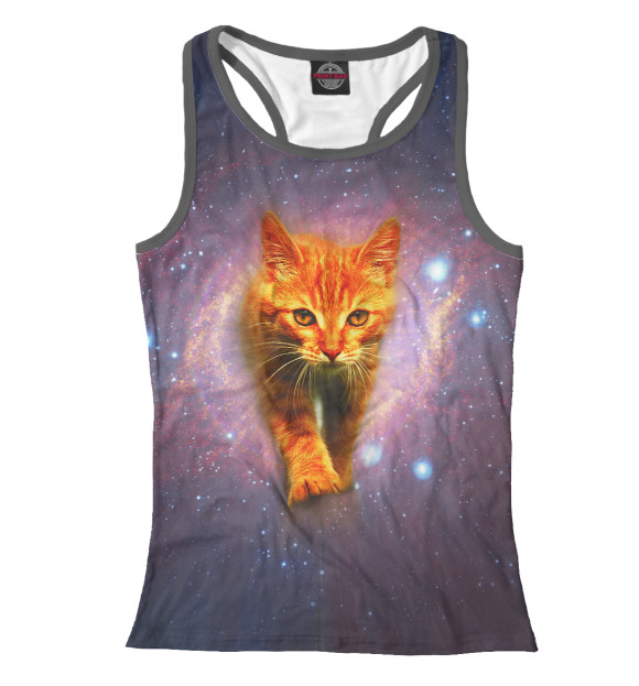 Женская майка-борцовка с изображением Звёздный кот цвета Белый