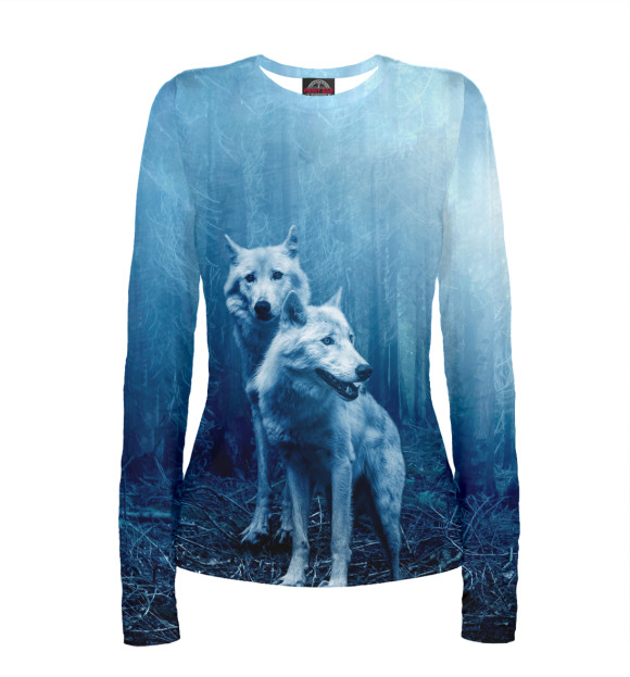 Женский лонгслив с изображением Белый волк цвета Белый