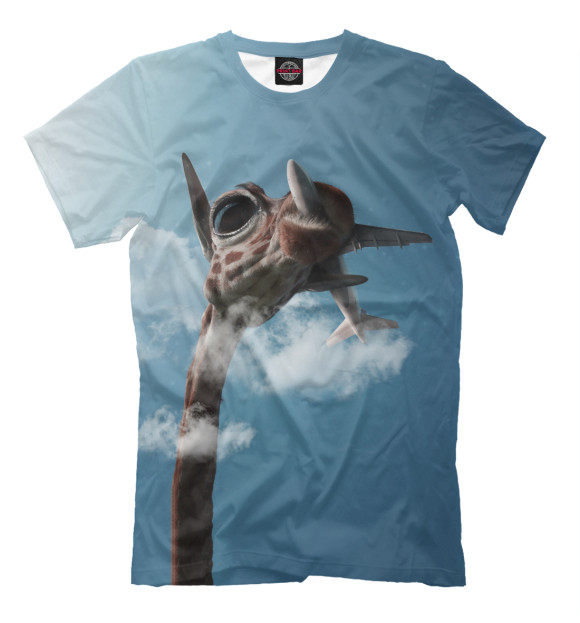 Мужская футболка с изображением Жираф и самолет цвета Серый