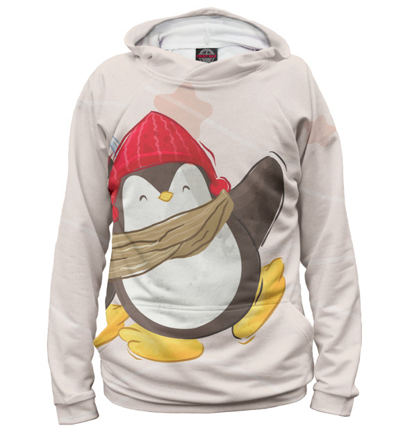Мужское худи с изображением Пингвин в шапке цвета Белый