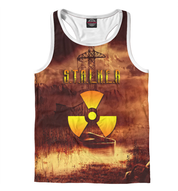Мужская майка-борцовка с притом Stalker цвета Белый Мужская майка-борцовка с изображением Stalker цвета Белый