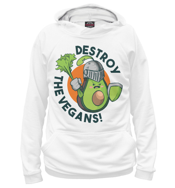 Женское худи с изображением Destroy the vegans цвета Белый