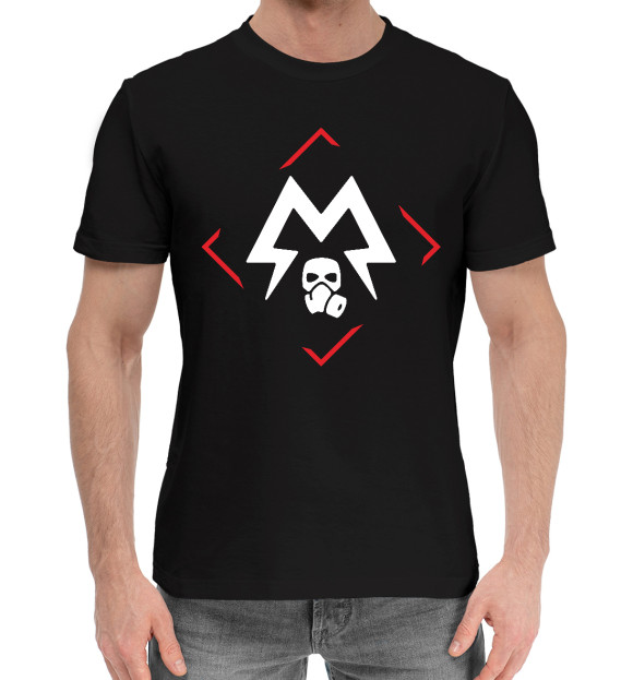 Мужская хлопковая футболка с изображением Metro Exodus Red Rhombus цвета Черный