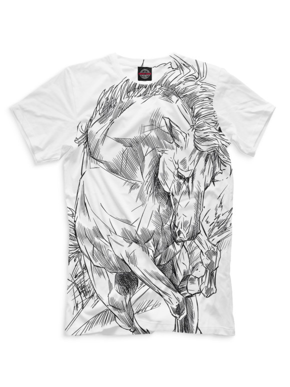 Мужская футболка с изображением Рисованный конь цвета Белый