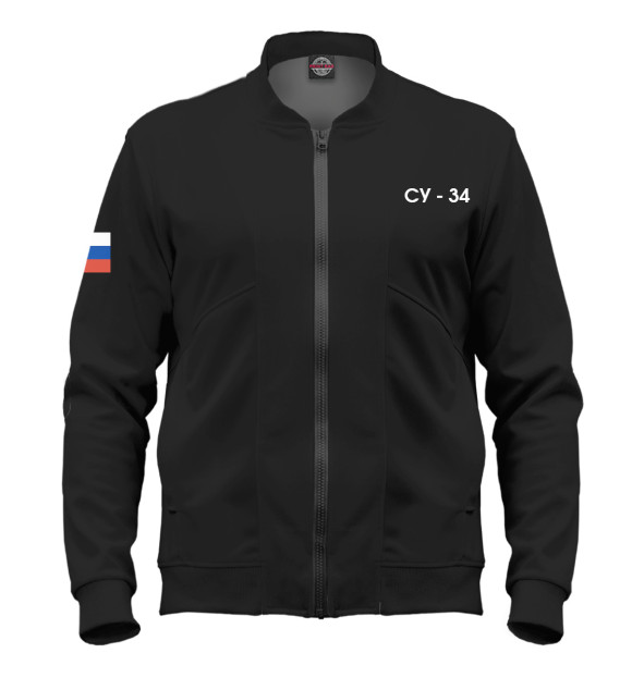 Мужской бомбер с изображением Су-35 чёрный цвета Белый