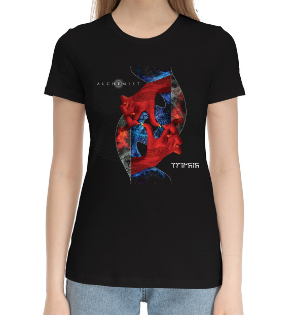Женская хлопковая футболка с изображением Alchemist цвета Черный