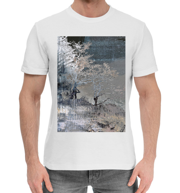 Мужская хлопковая футболка с изображением Лес цвета Белый