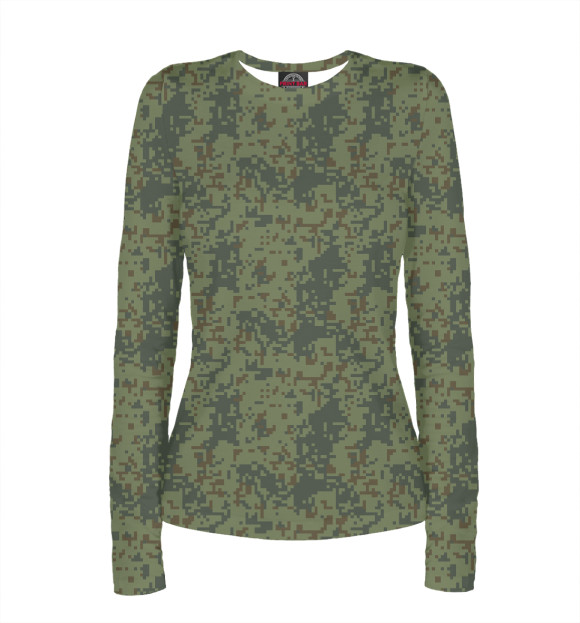 Женский лонгслив с изображением Камуфляж (русская цифра) цвета Белый