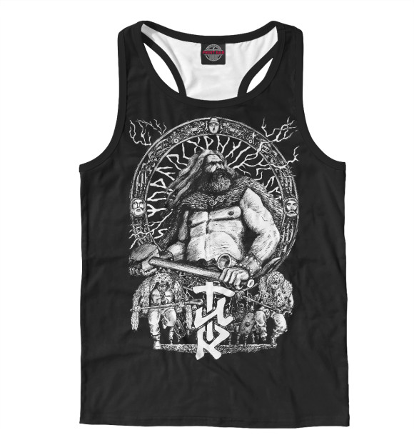 Мужская майка-борцовка с изображением Славянские Боги Перун и Велес цвета Белый