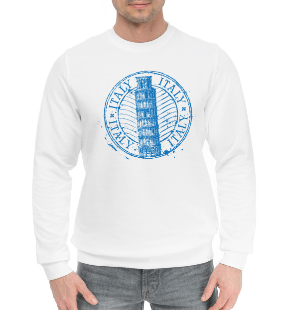 Мужской хлопковый свитшот с изображением Italy цвета Белый
