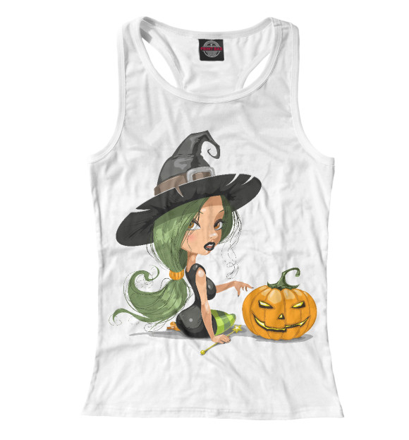 Женская майка-борцовка с изображением Girl with pumpkin цвета Белый