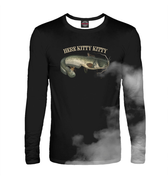 Мужской лонгслив с изображением Fishing Catfish Kitty Kitty цвета Белый