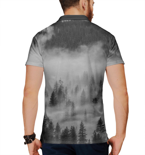 Мужское поло с изображением Туман над лесом цвета Белый