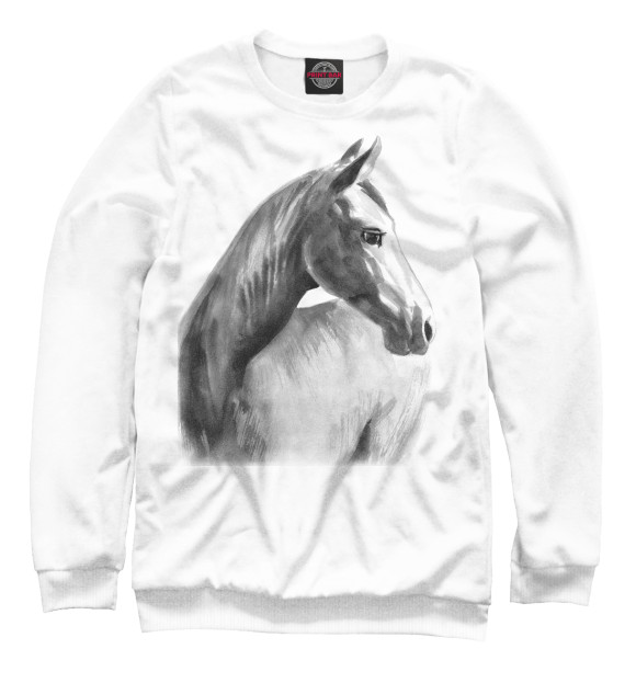 Женский свитшот с изображением Мечтательный конь цвета Белый