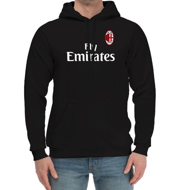 Мужской хлопковый худи с изображением AC Milan цвета Черный
