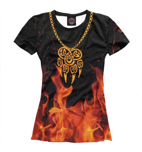Футболка для девочек с изображением Печать Велеса \ Огонь цвета Белый