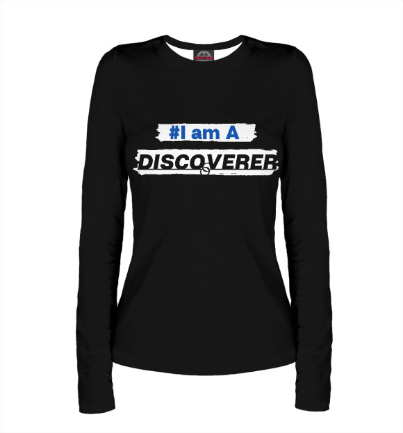 Женский лонгслив с изображением I am a DISCOVERER цвета Белый