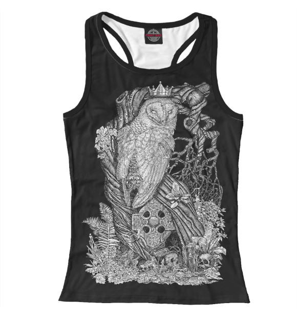 Женская майка-борцовка с изображением Готичная сова чб цвета Белый