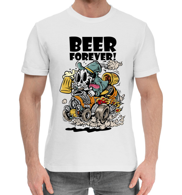 Мужская хлопковая футболка с изображением Beer forever цвета Белый
