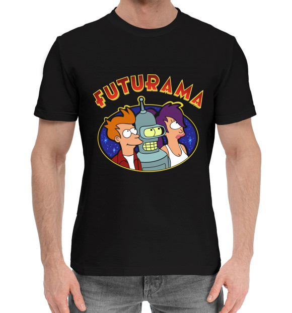 Мужская хлопковая футболка с изображением Futurama цвета Черный