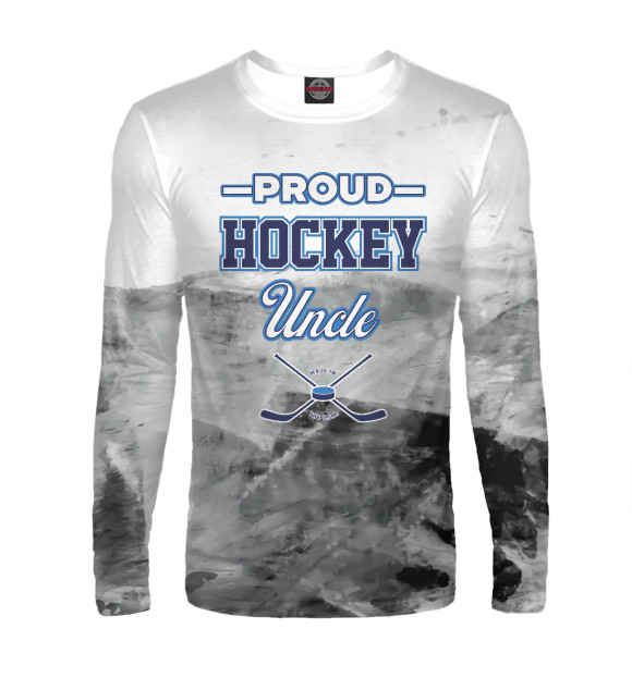 Мужской лонгслив с изображением Proud Hockey Uncle цвета Белый