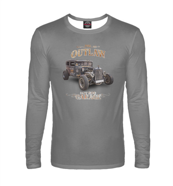 Мужской лонгслив с изображением The Outlaw Hot Rod Garage на сером цвета Белый