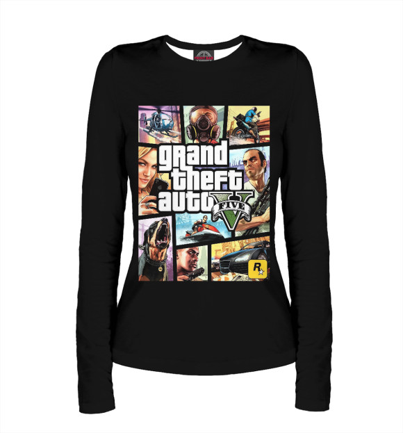Женский лонгслив с притом GTA Online / ГТА 5 цвета Белый Женский лонгслив с изображением GTA Online / ГТА 5 цвета Белый