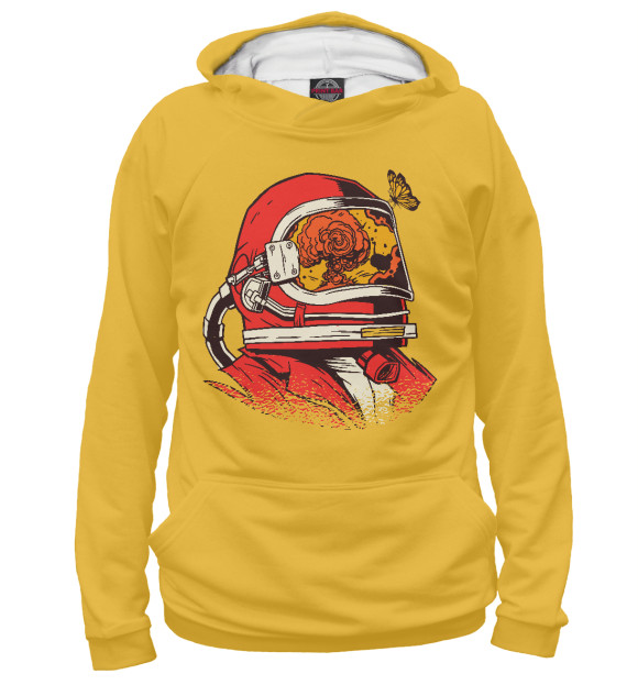 Женское худи с притом Шлем астронавта цвета Белый Женское худи с изображением Шлем астронавта цвета Белый