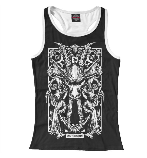 Женская майка-борцовка с изображением Демонический козерог цвета Белый