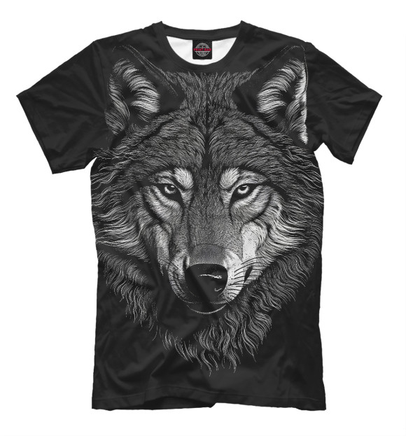 Мужская футболка с изображением Спокойный волк цвета Белый