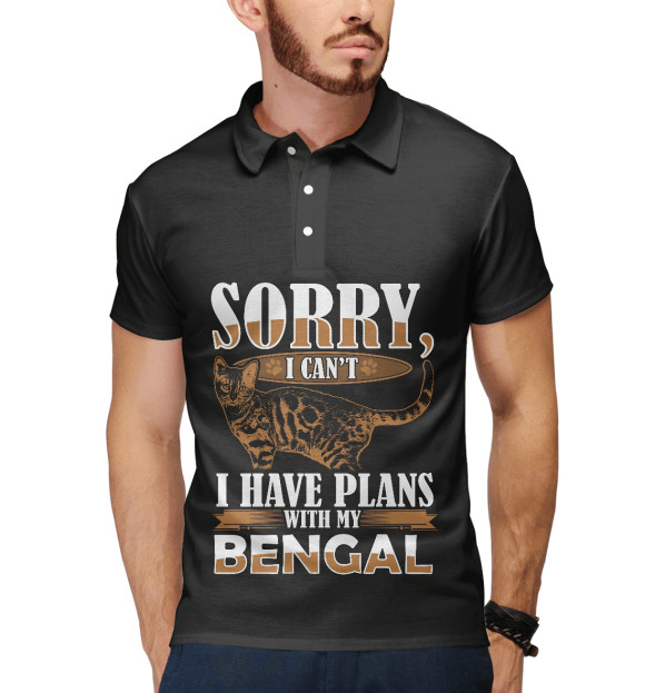 Мужское поло с притом Бенгальская Кошка цвета Белый Мужское поло с изображением Бенгальская Кошка цвета Белый