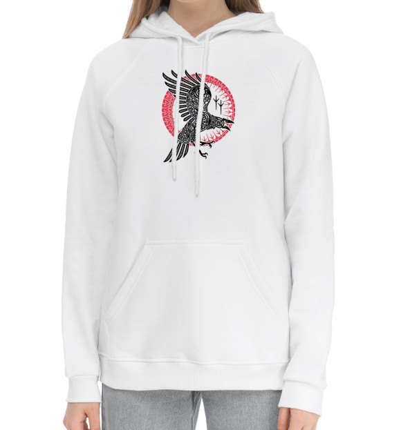 Женский хлопковый худи с изображением Ворон цвета Белый