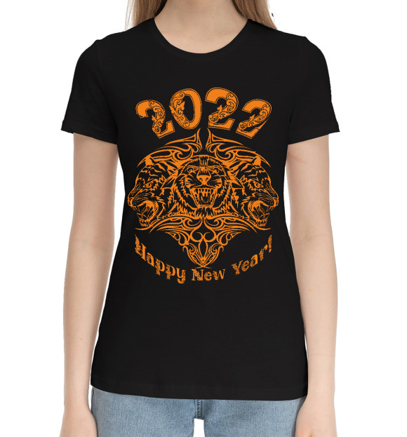 Женская хлопковая футболка с изображением 2022 цвета Черный