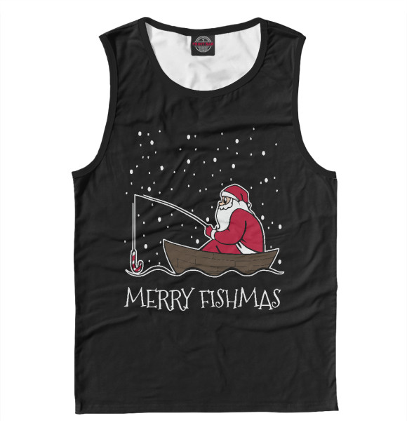 Мужская майка с изображением Merry fishmas цвета Белый