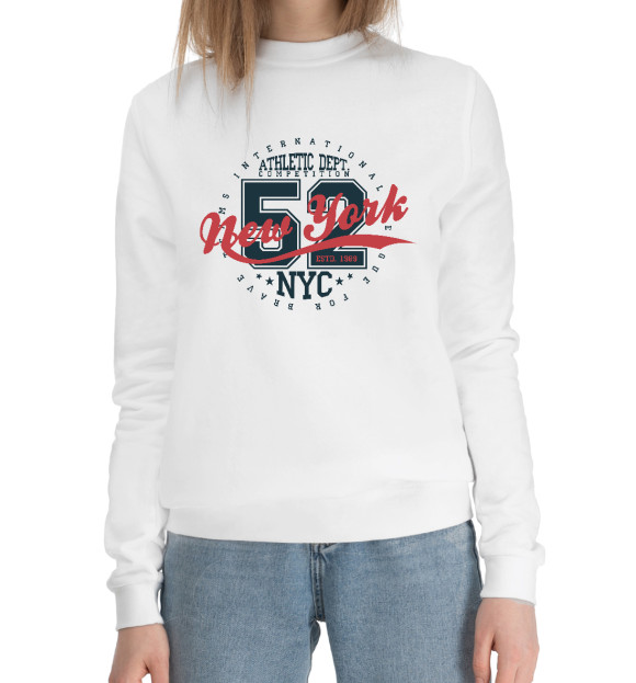 Женский хлопковый свитшот с изображением NY 52 цвета Белый