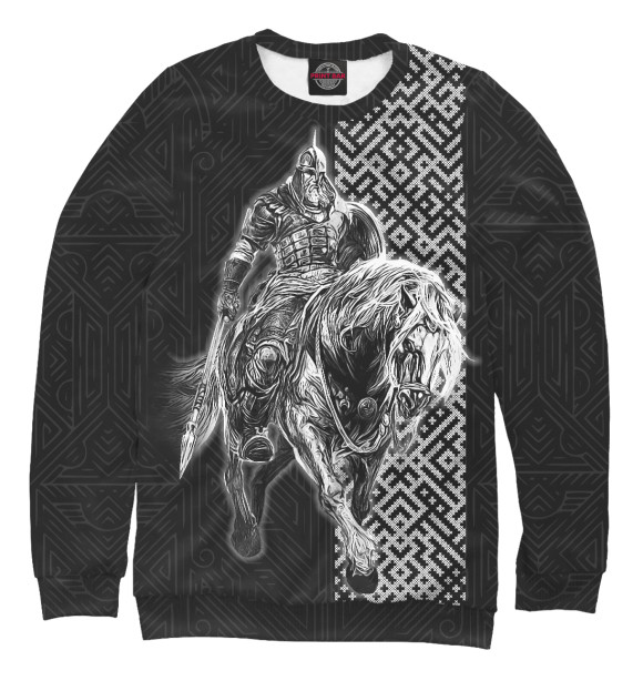 Мужской свитшот с изображением Русский Богатырь на коне цвета Белый