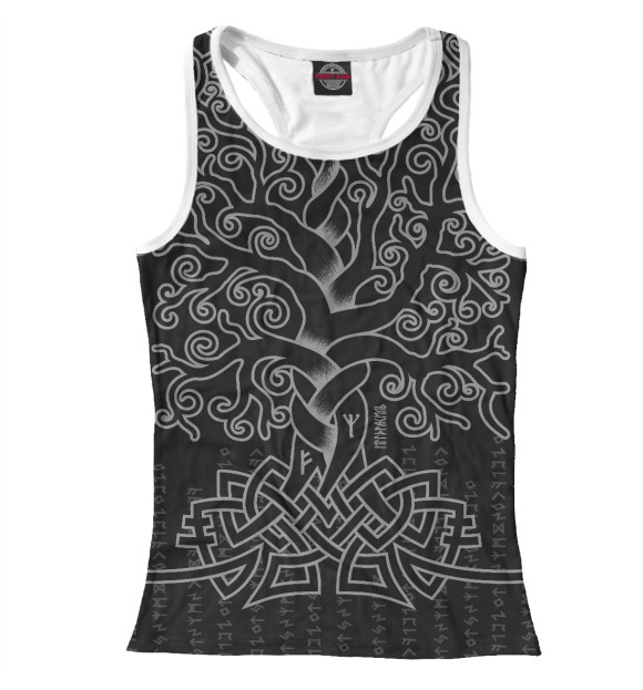 Женская майка-борцовка с изображением Вальхалла - дерево жизни цвета Белый