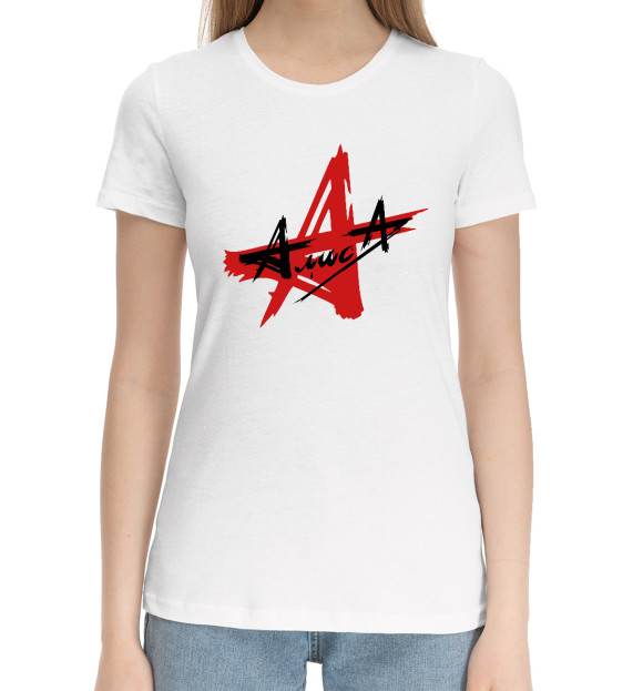 Женская хлопковая футболка с изображением Алиса цвета Белый