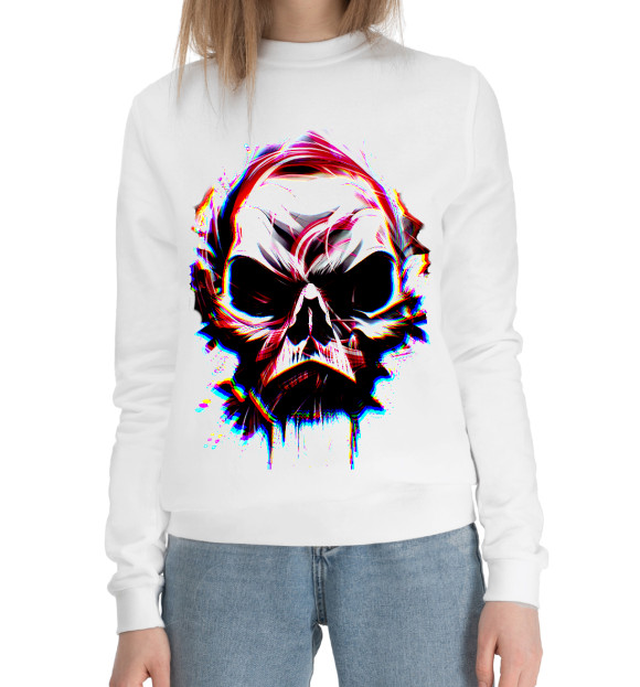 Женский хлопковый свитшот с изображением Skull art цвета Белый