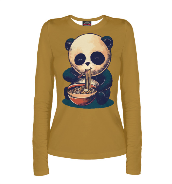 Женский лонгслив с изображением Панда и вкусняшка цвета Белый