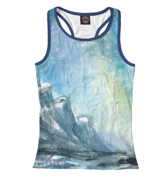 Женская майка-борцовка с изображением Снежные горы и небо цвета Белый